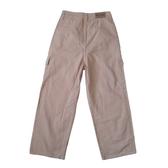 NA-KD Wide Leg Tan Pleated Front High Waisted Cargo Style Pants Women's Size 36 - Picture 2 of 12